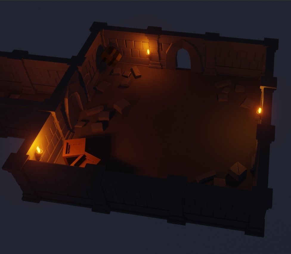 Dungeon room in castle at night Low-poly 3D model_5