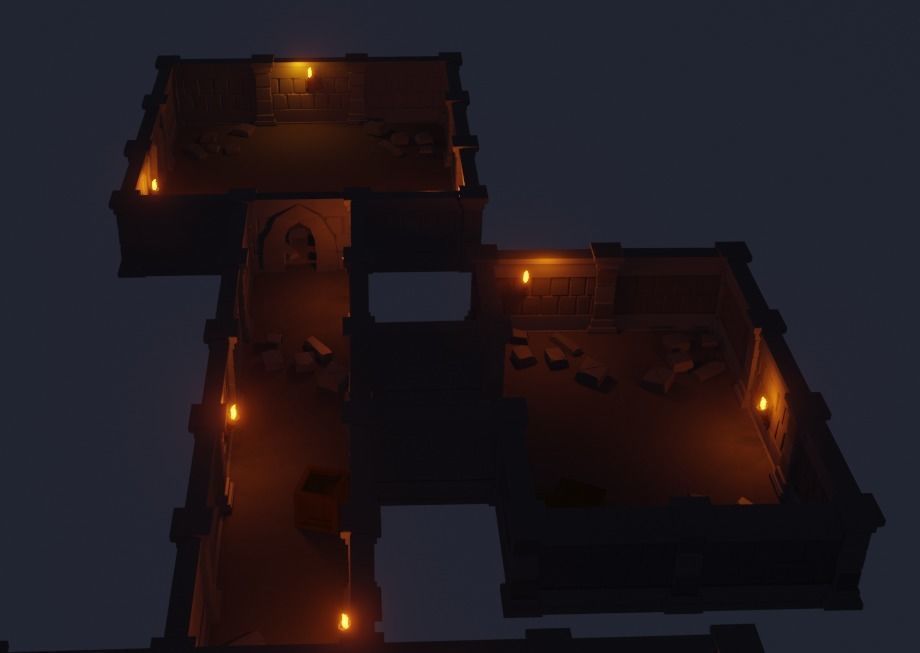 Dungeon room in castle at night Low-poly 3D model_4
