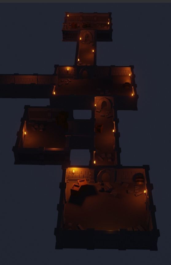 Dungeon room in castle at night Low-poly 3D model_1