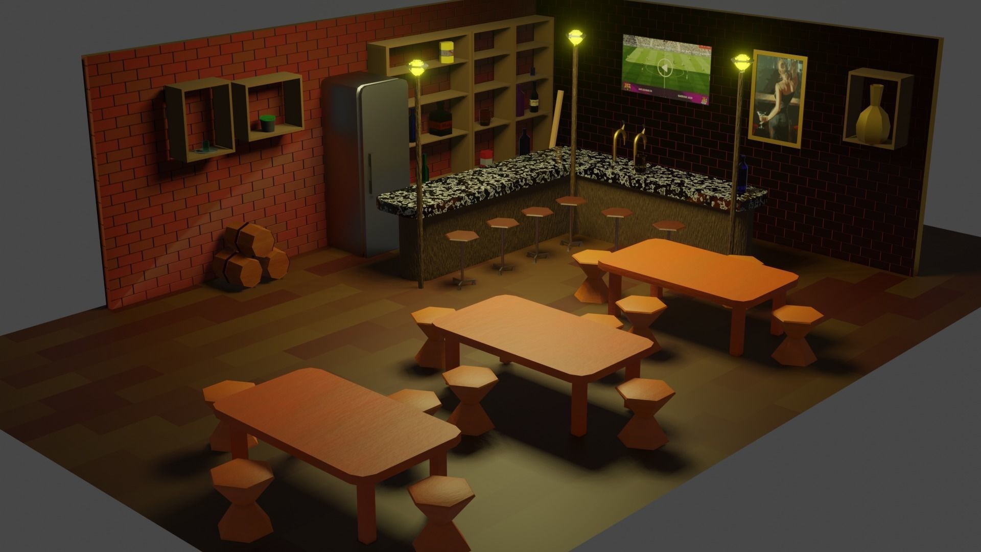 BAR PUB low-poly 3 D model Low-poly 3D model_2