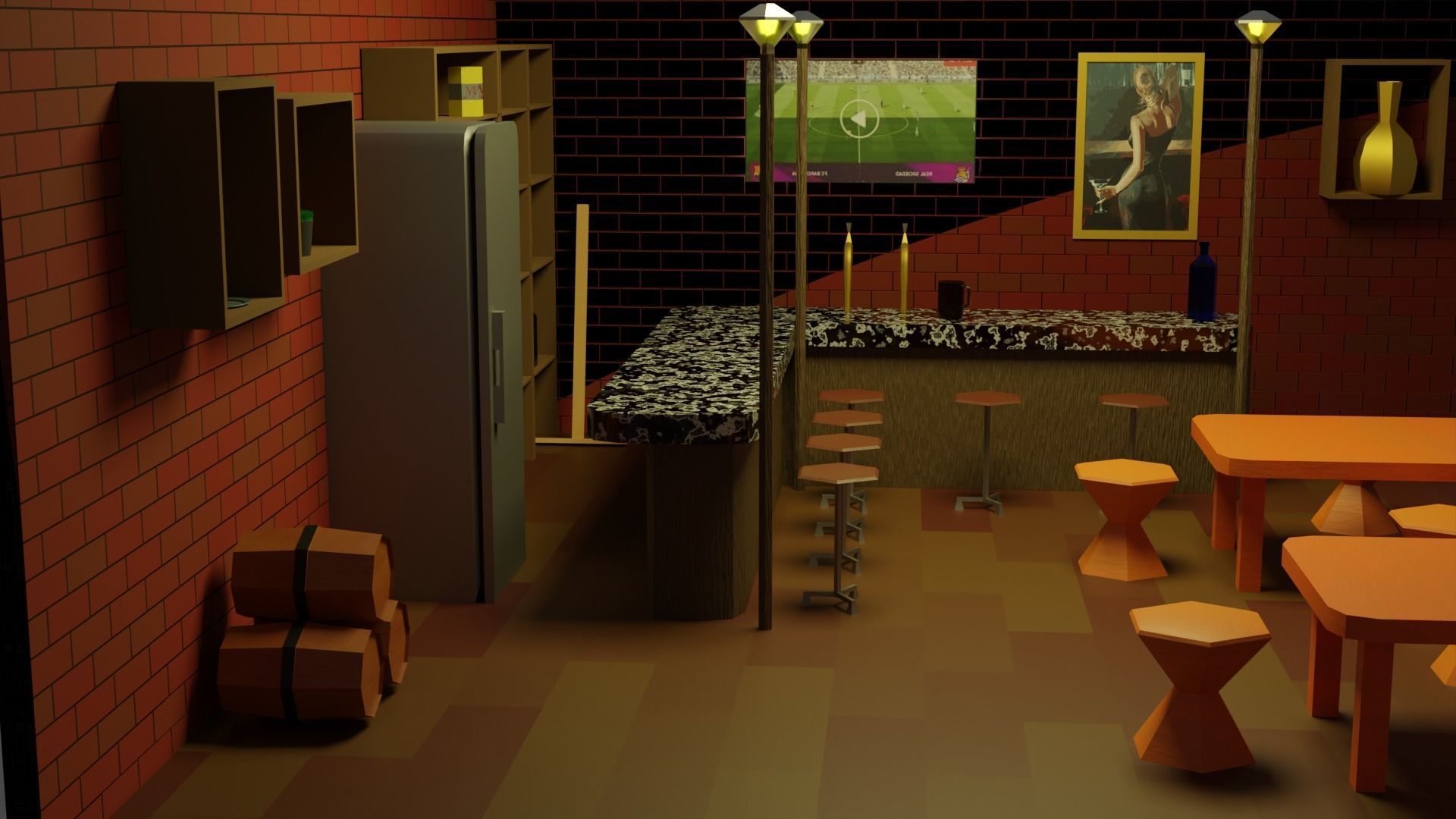 BAR PUB low-poly 3 D model Low-poly 3D model_8