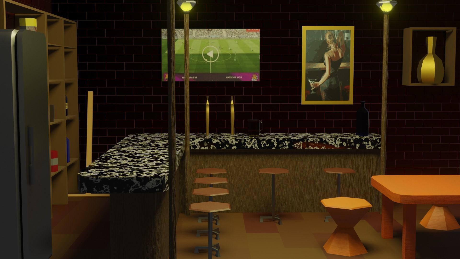 BAR PUB low-poly 3 D model Low-poly 3D model_3