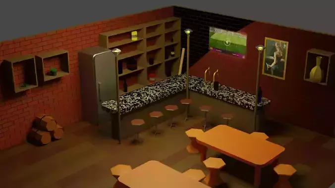 BAR PUB low-poly 3 D model