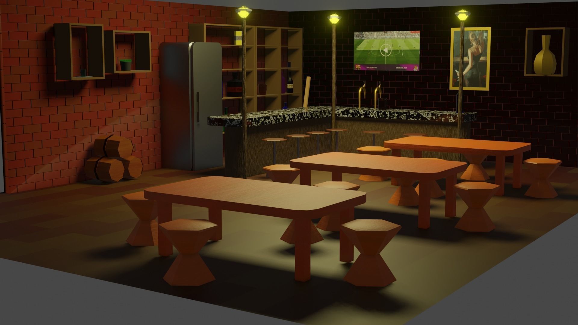 BAR PUB low-poly 3 D model Low-poly 3D model_10