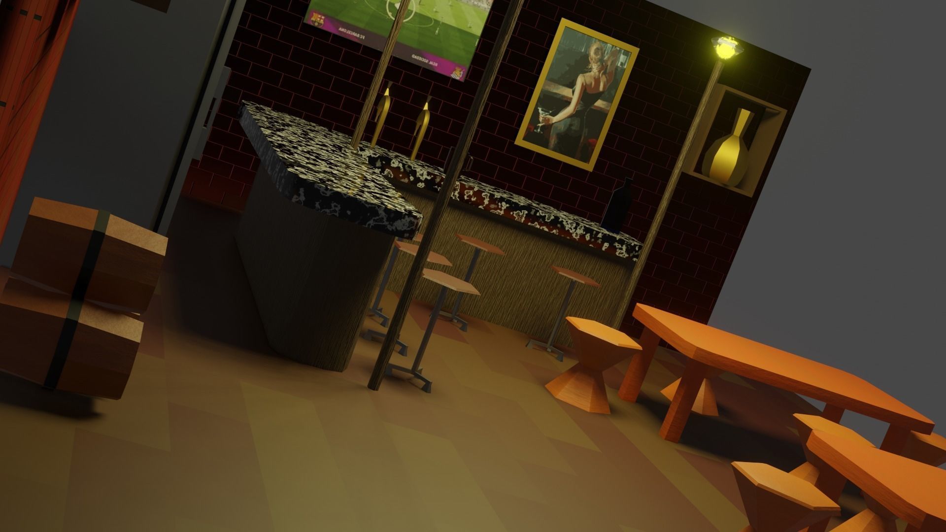 BAR PUB low-poly 3 D model Low-poly 3D model_7