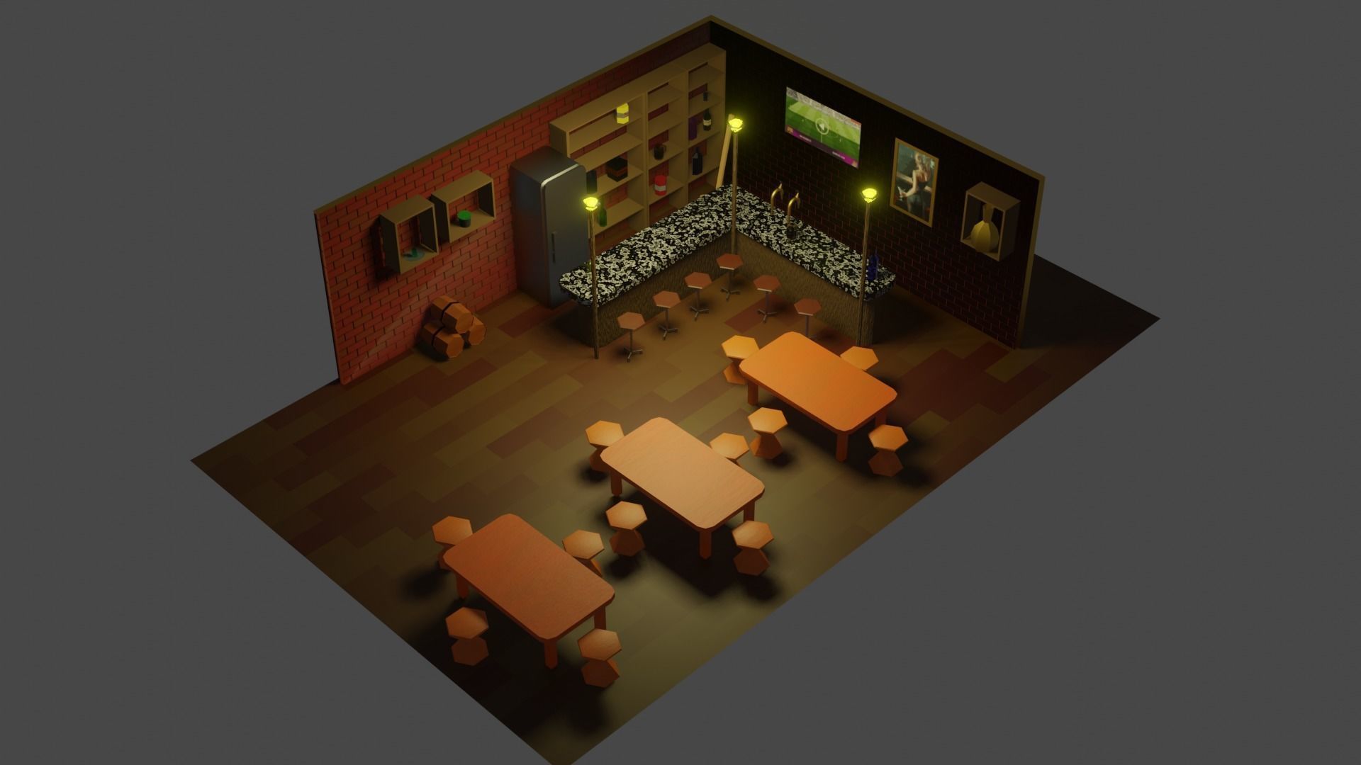 BAR PUB low-poly 3 D model Low-poly 3D model_9