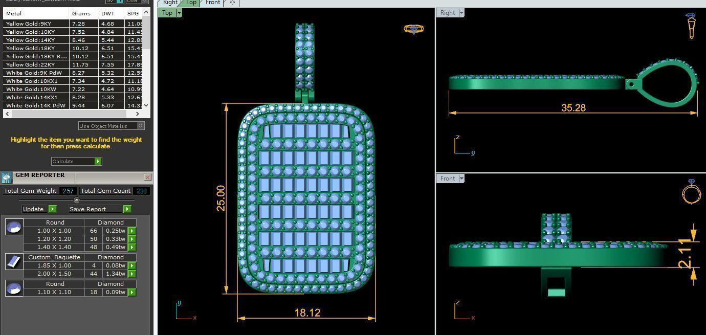 Baguette Diamond Pendent 3d Model and Render 3D print model_8