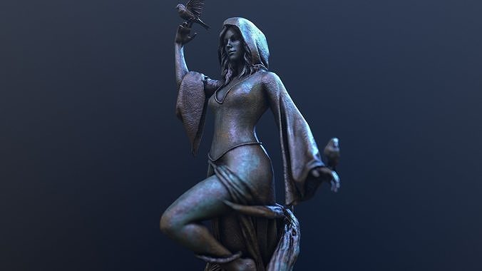 Nocturnal statue of woman holding bird 3D print model