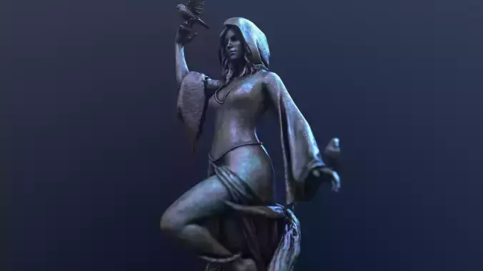 Nocturnal statue of woman holding bird 3D print model