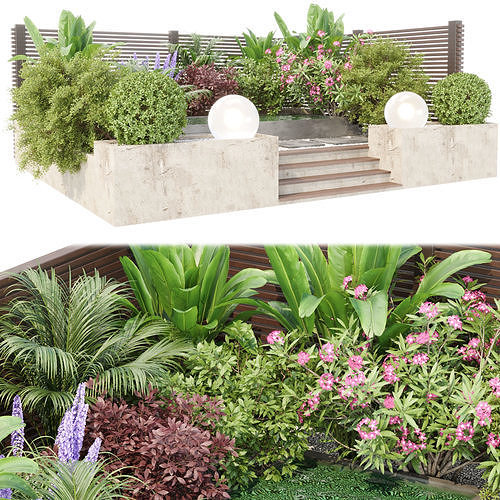 Backyard landscaping with plants vol 180 3D model 2
