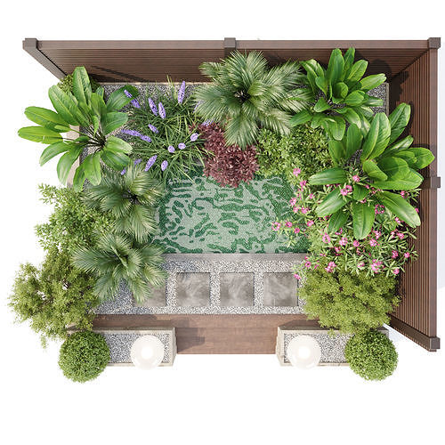 Backyard landscaping with plants vol 180 3D model 7