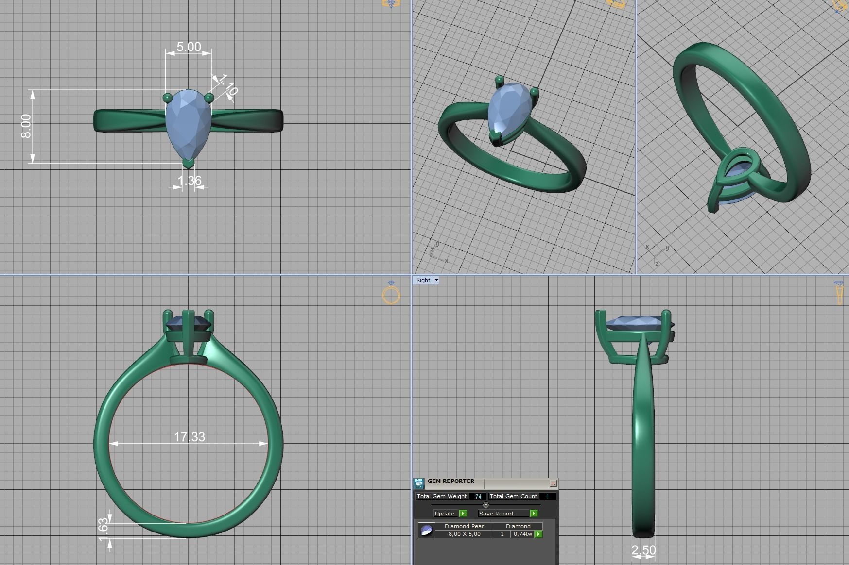 Solitaire Engagement Ring 8x5 Pear Stone 3dprint ring 3D print model_10