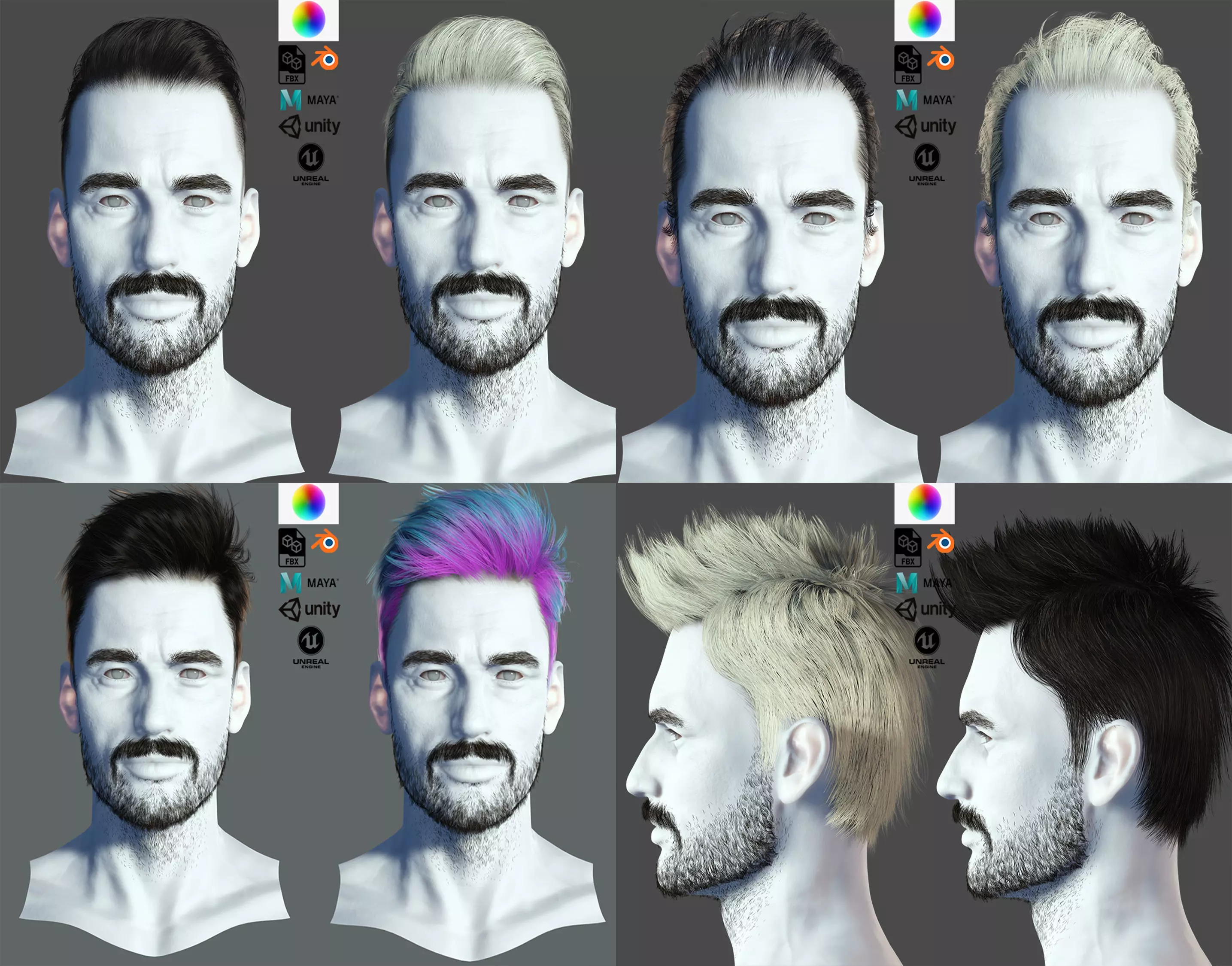 hair for male pack 3D Model Collection_0
