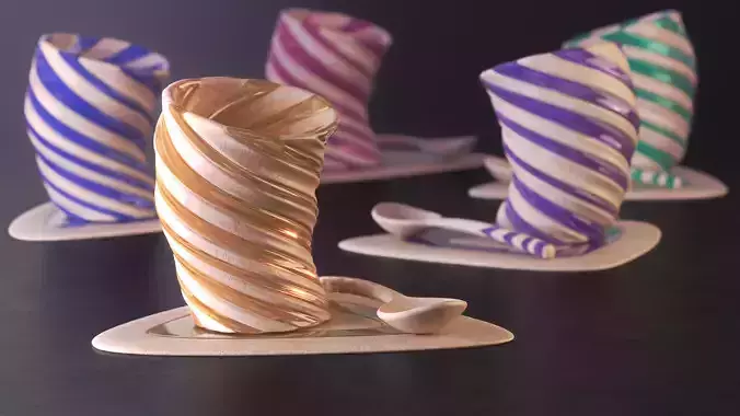 Glasses set group of candy striped vases on table