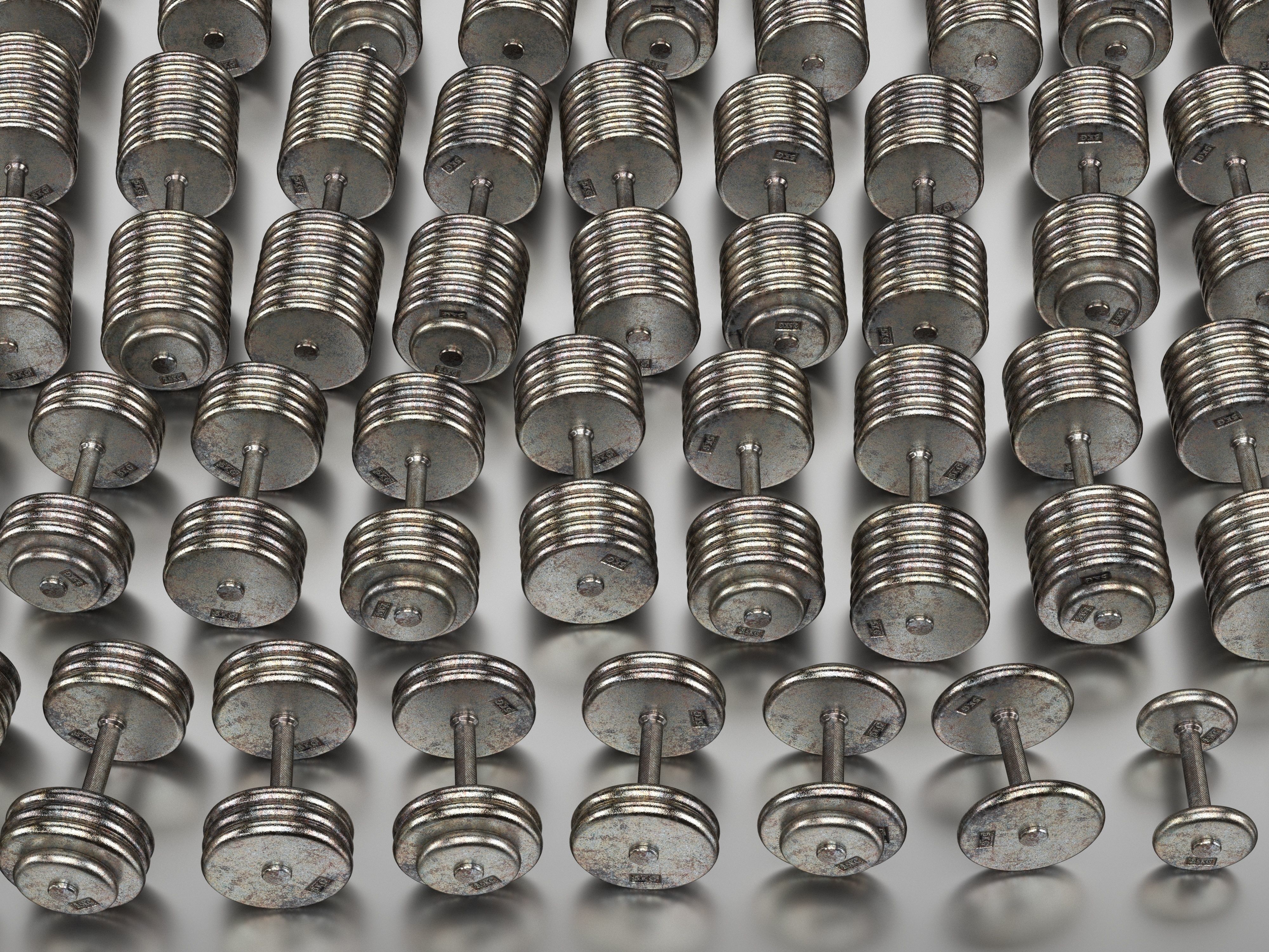 A set of 20 rusty dumbbells from 5 to 100 kg  3D model_8