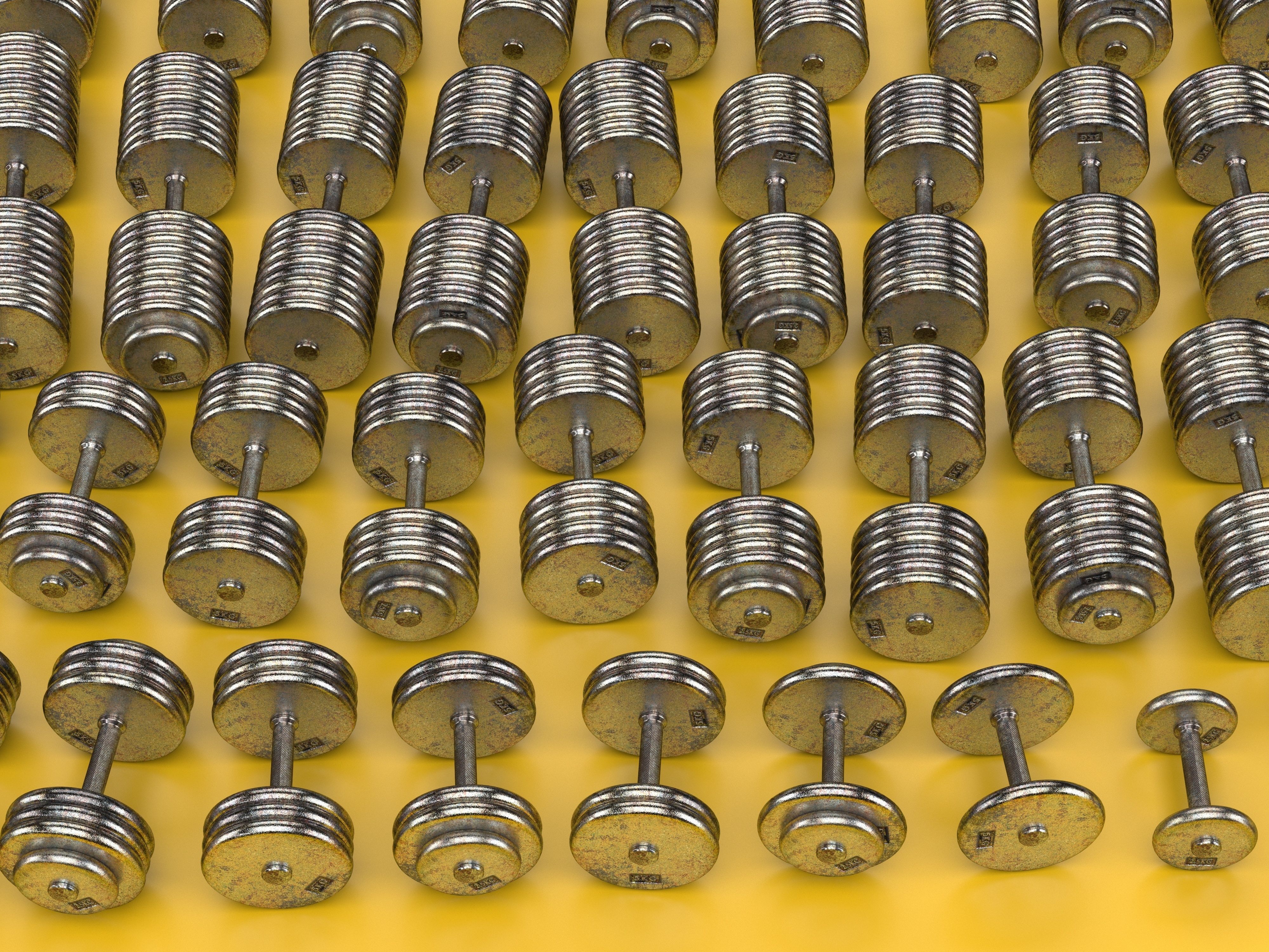 A set of 20 rusty dumbbells from 5 to 100 kg  3D model_7