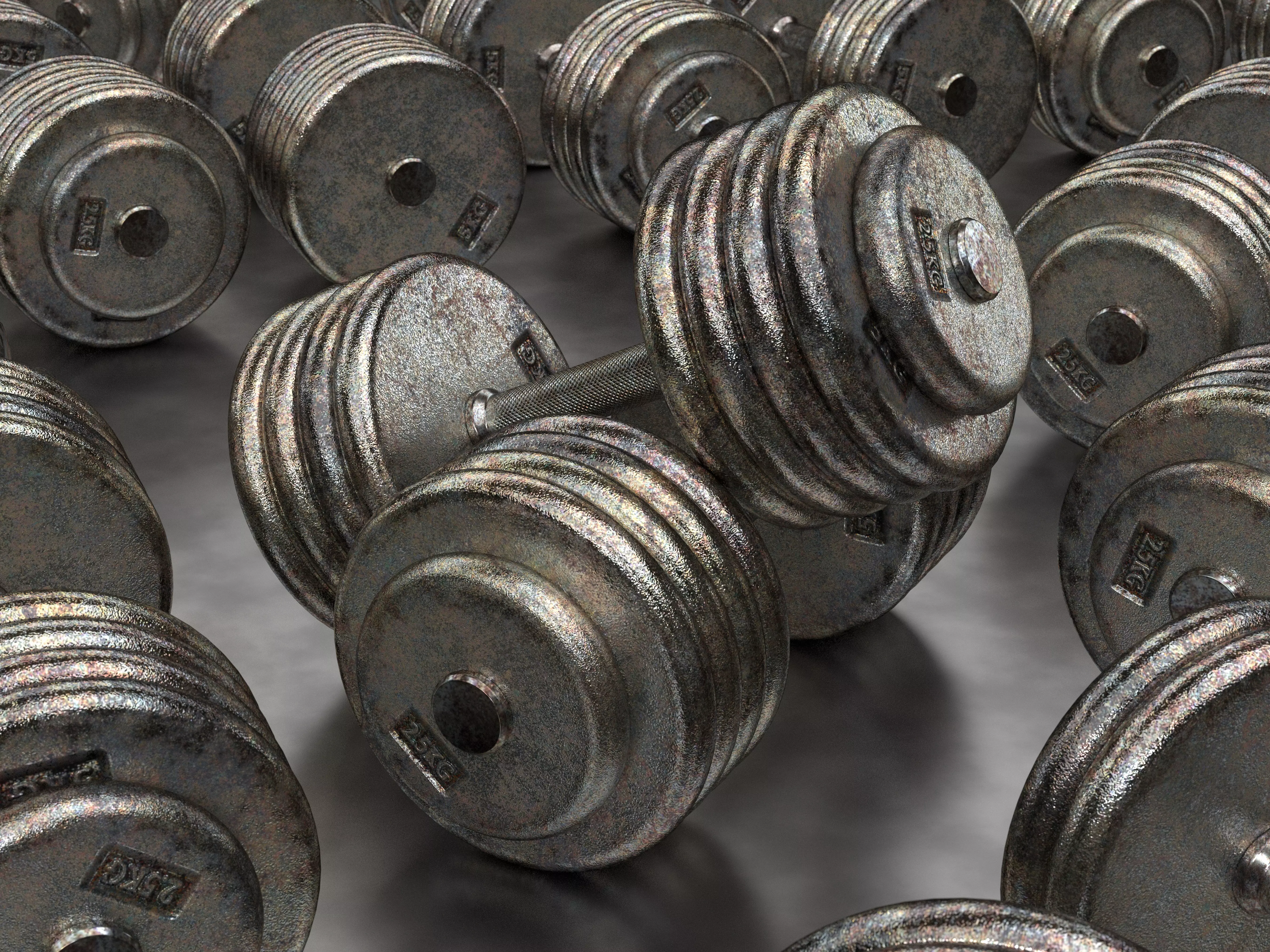 A set of 20 rusty dumbbells from 5 to 100 kg  3D model_0