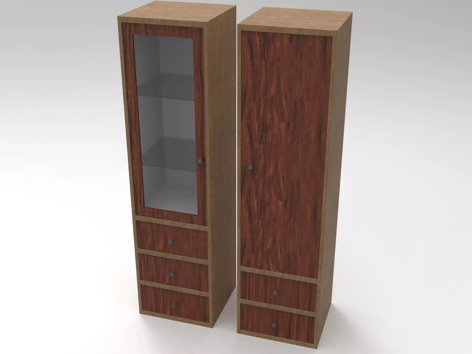 Closet two wooden cabinets with glass doors 3D model