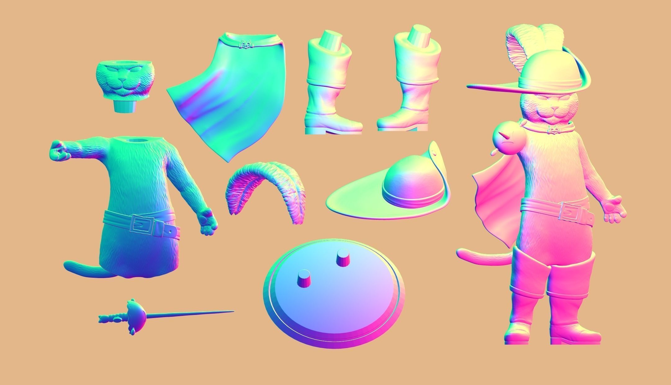 Gato con botas 3D print model_5