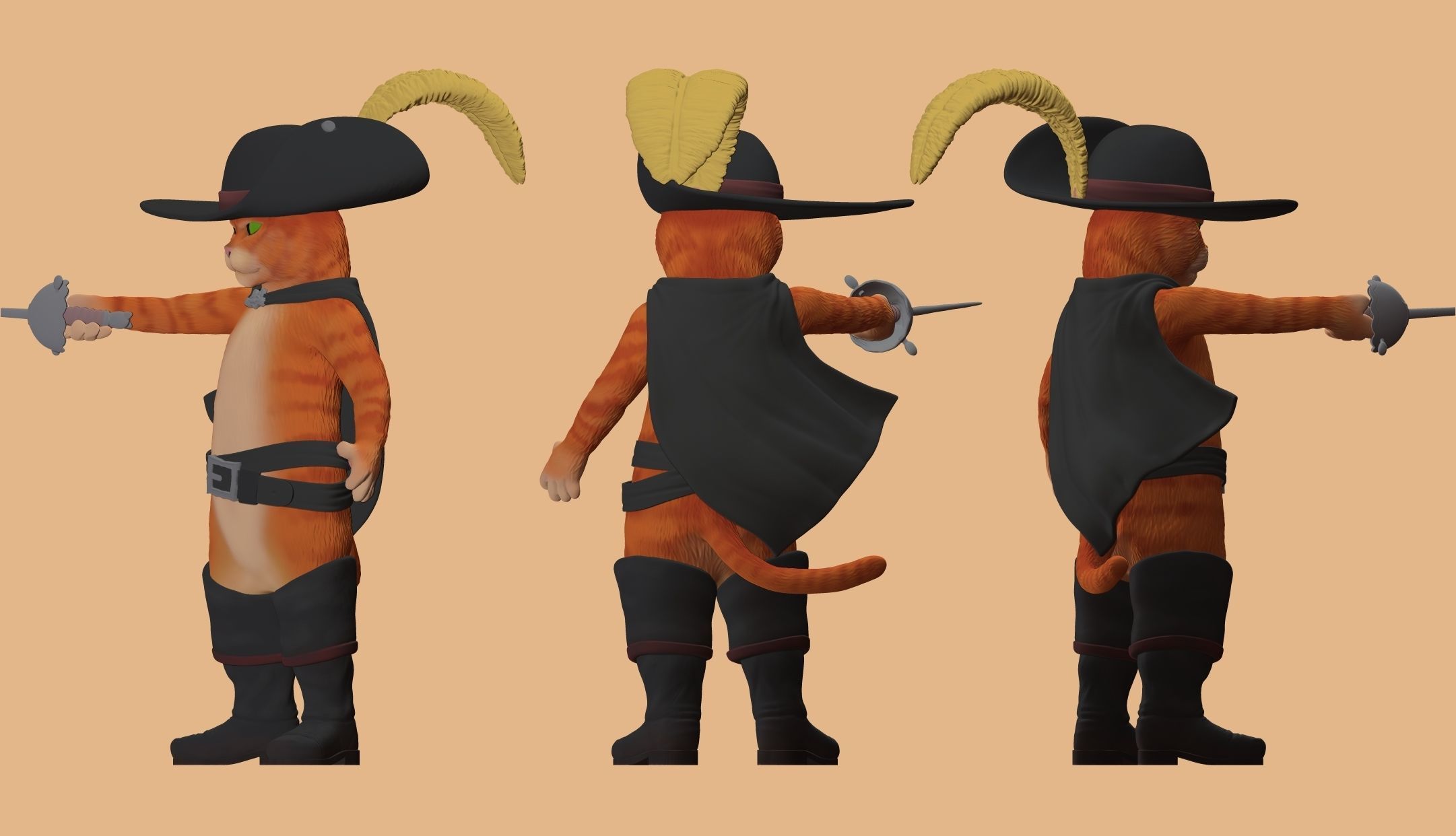 Gato con botas 3D print model_2