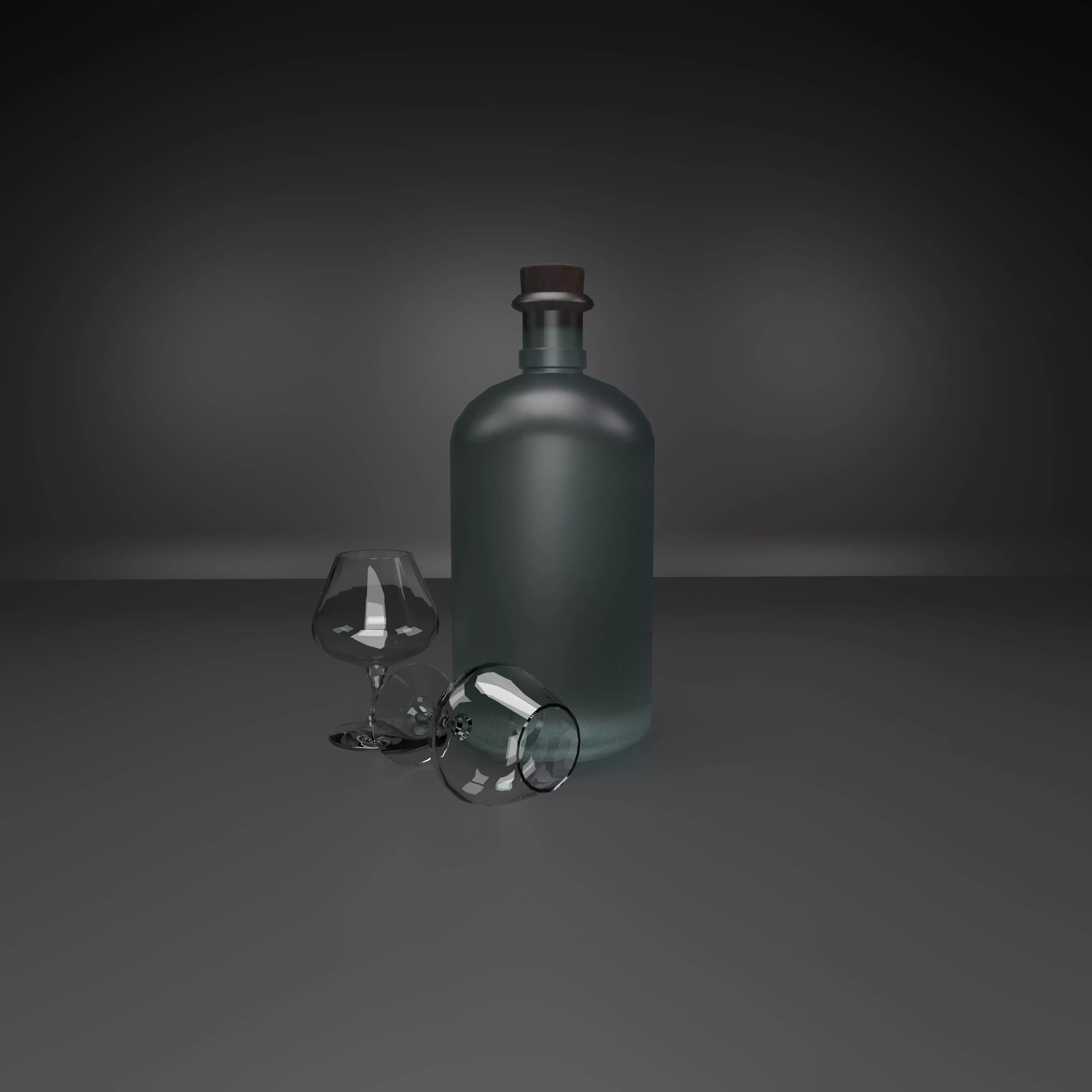 bottle of wine and glass Free low-poly 3D model
