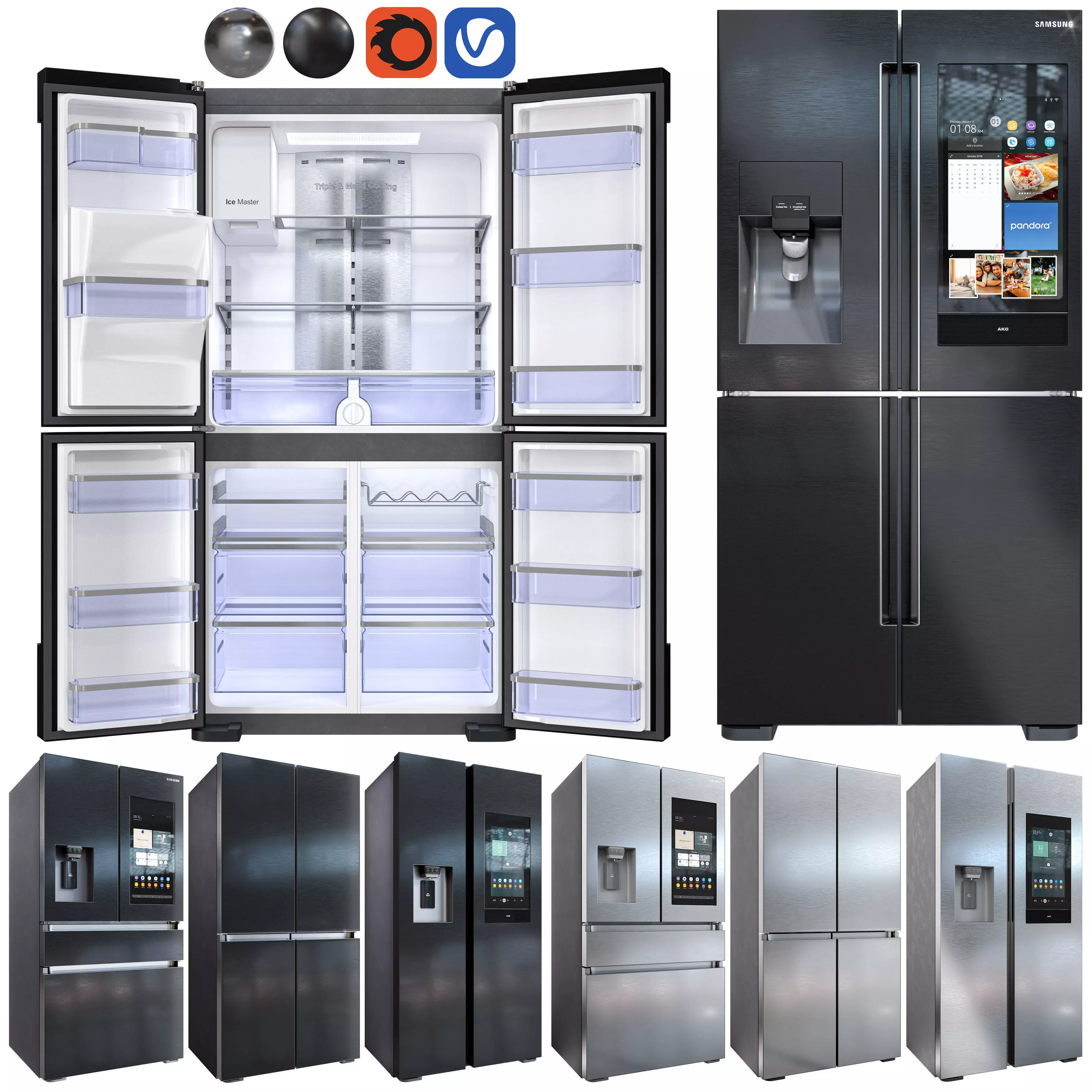 samsung refrigerator set Low-poly 3D model_0