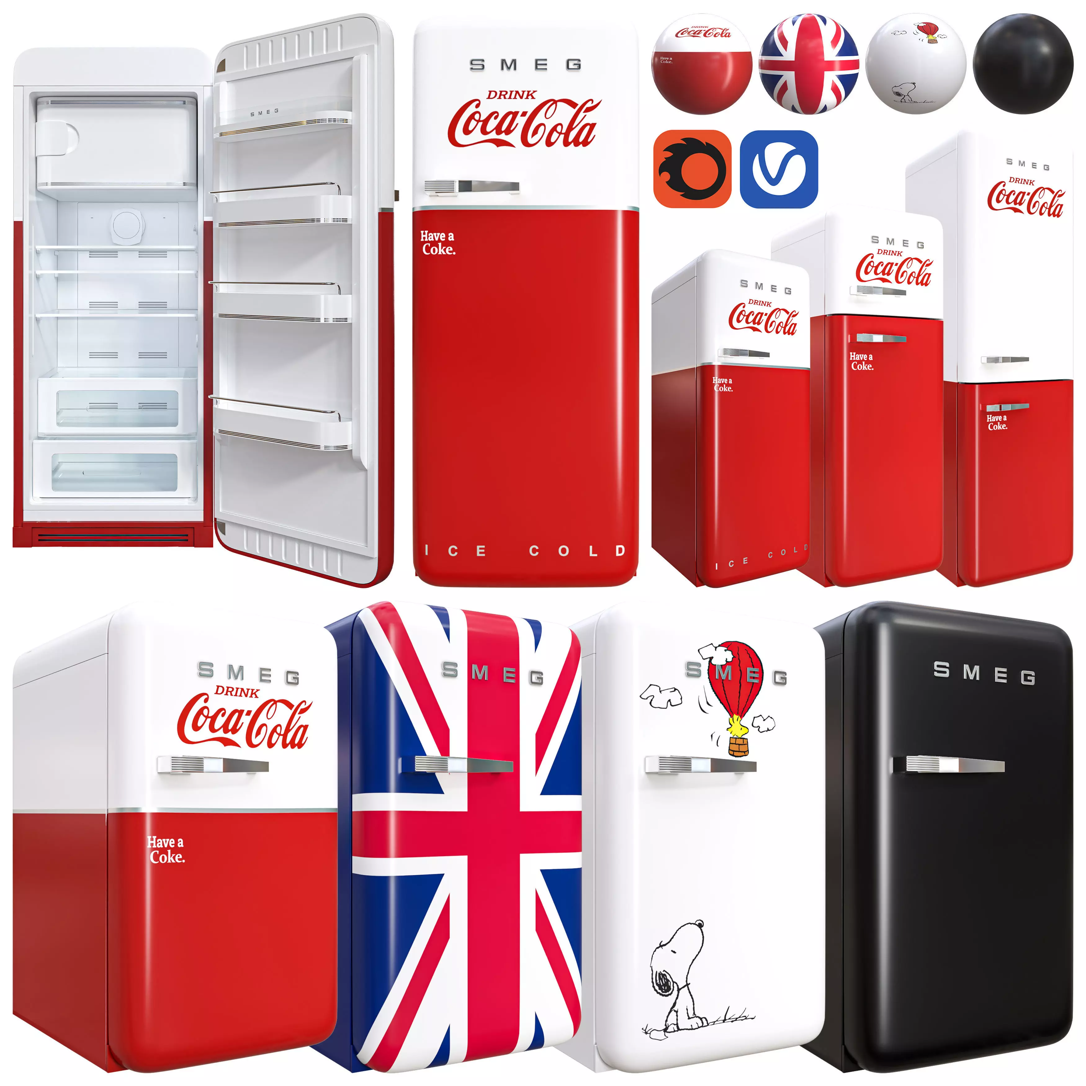 smeg refrigerator set Low-poly 3D model_0