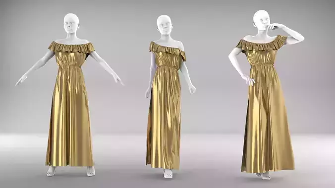  Golden Satin Long Dress