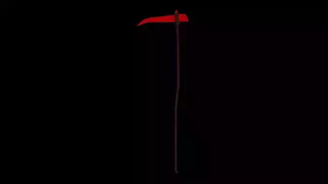 Bright Red Wooden Scythe Made in Blender and Rendered in Maya