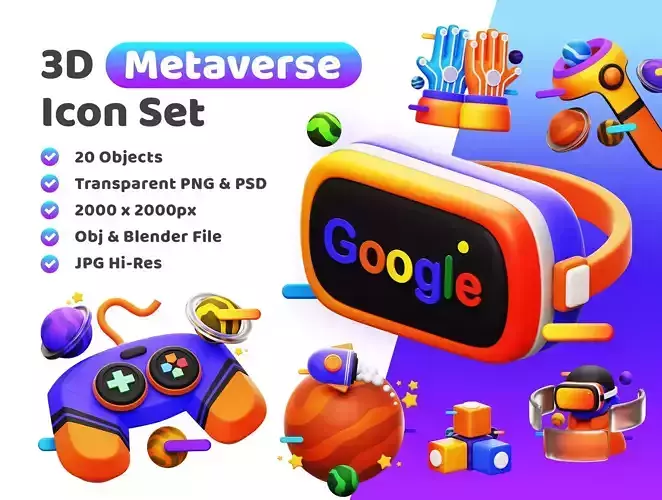 Metaverse Icon Pack 3D Model Low-poly 3D model