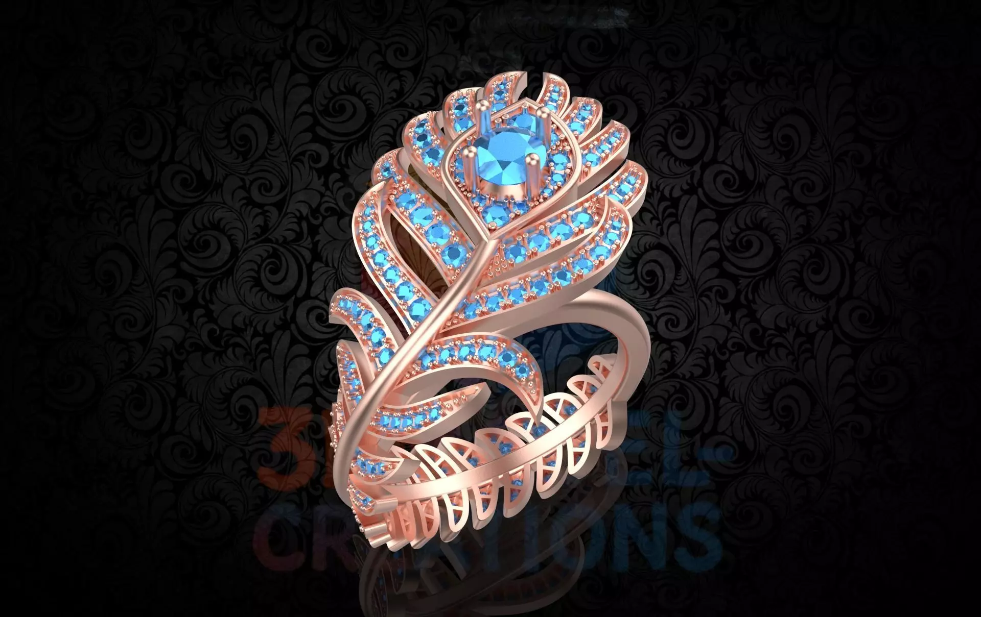 Plume De paon Small Feather Ring 3D print model