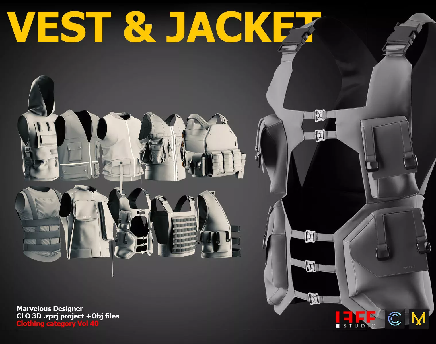 Vest and Jacket Vol 40 Marvelous and obj files Low-poly 3D model_0