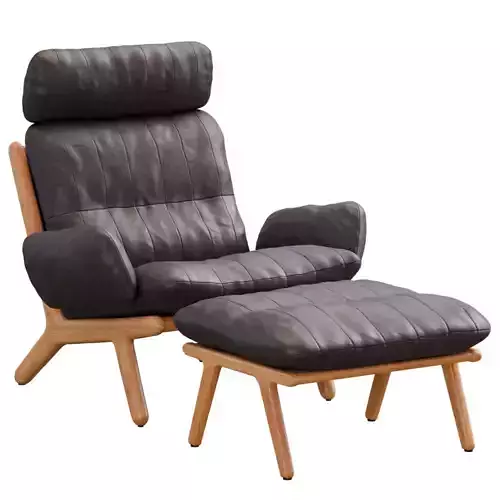 Armchair leather lounge chair and ottoman