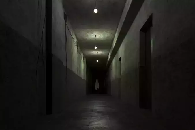 old dark scary corridor 04 with ghost Low-poly 3D model