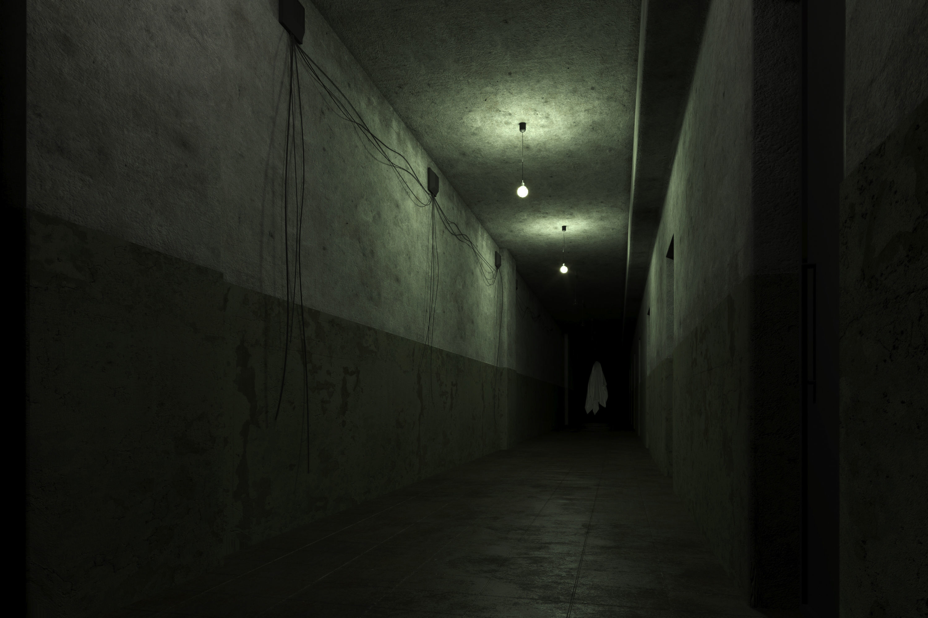 old dark scary corridor 04 with ghost Low-poly 3D model_1