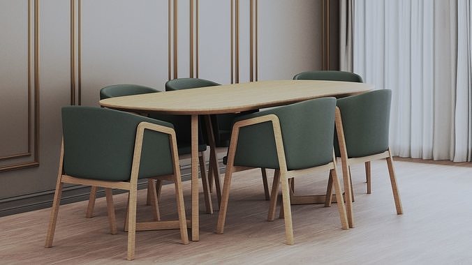 Dining set table and chairs Low-poly 3D model 2