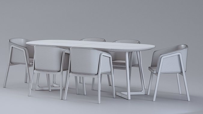 Dining set table and chairs Low-poly 3D model 4