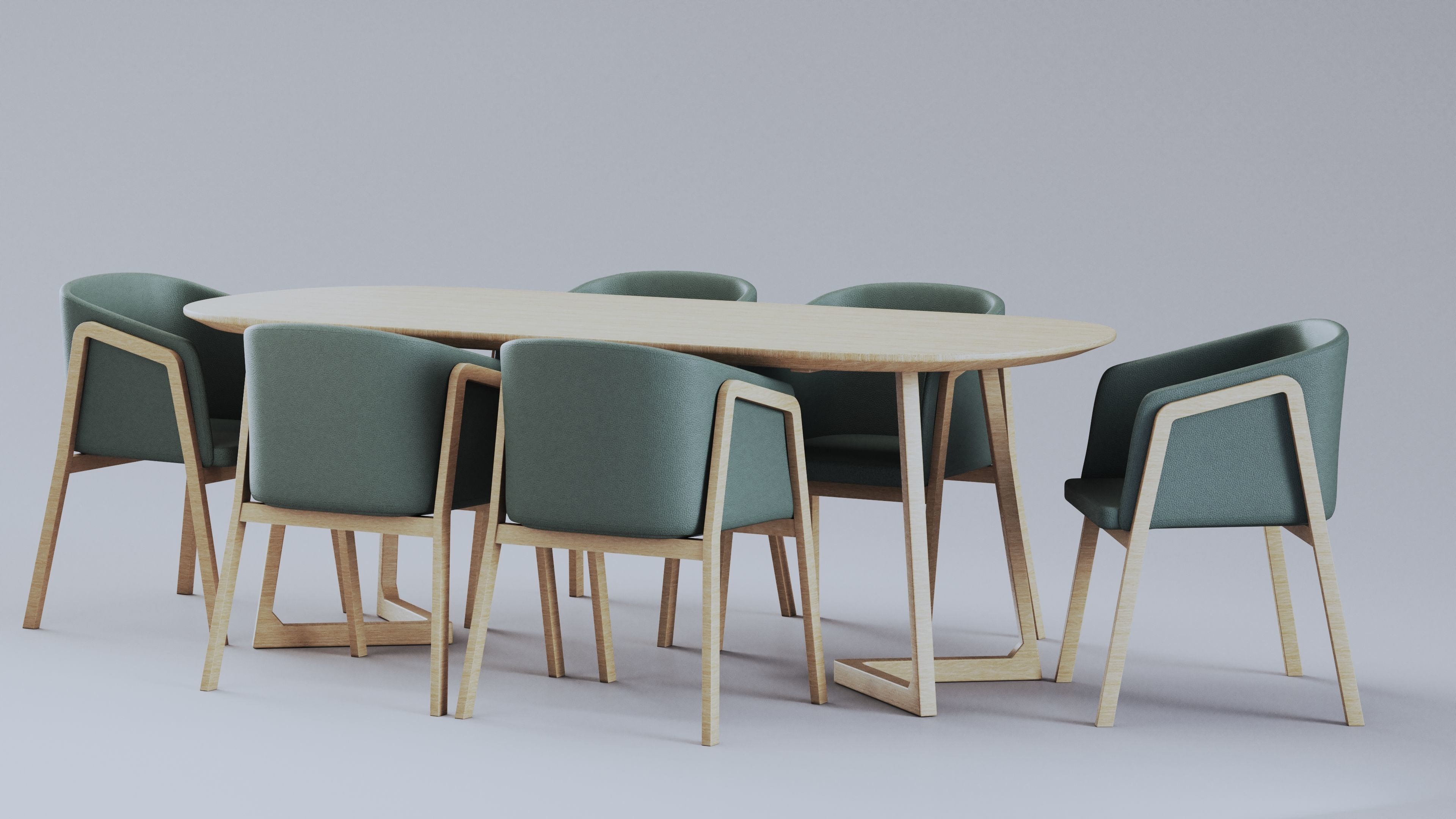 Dining set table and chairs Low-poly 3D model_4