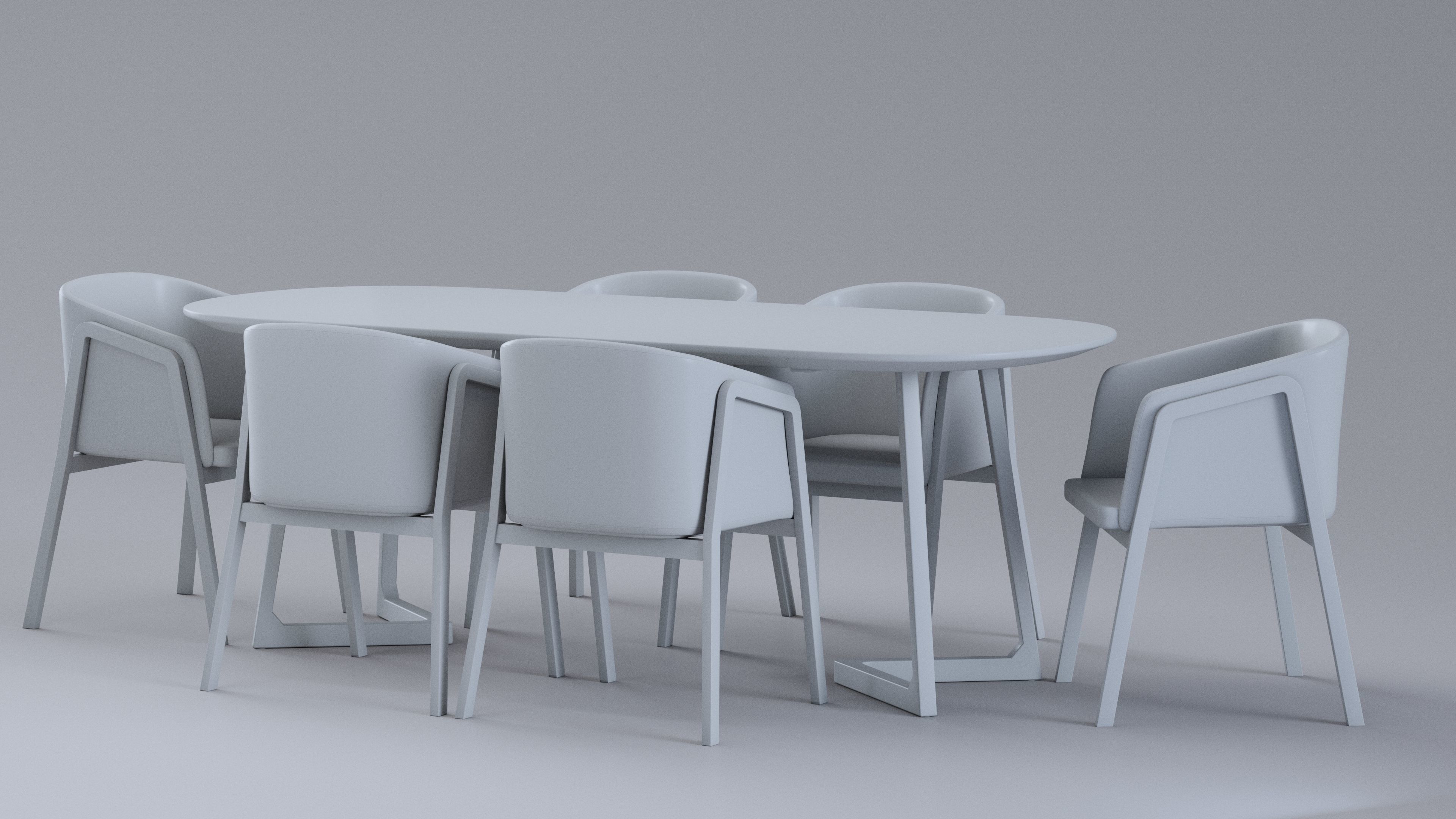 Dining set table and chairs Low-poly 3D model_2