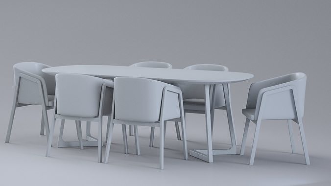 Dining set table and chairs Low-poly 3D model 3