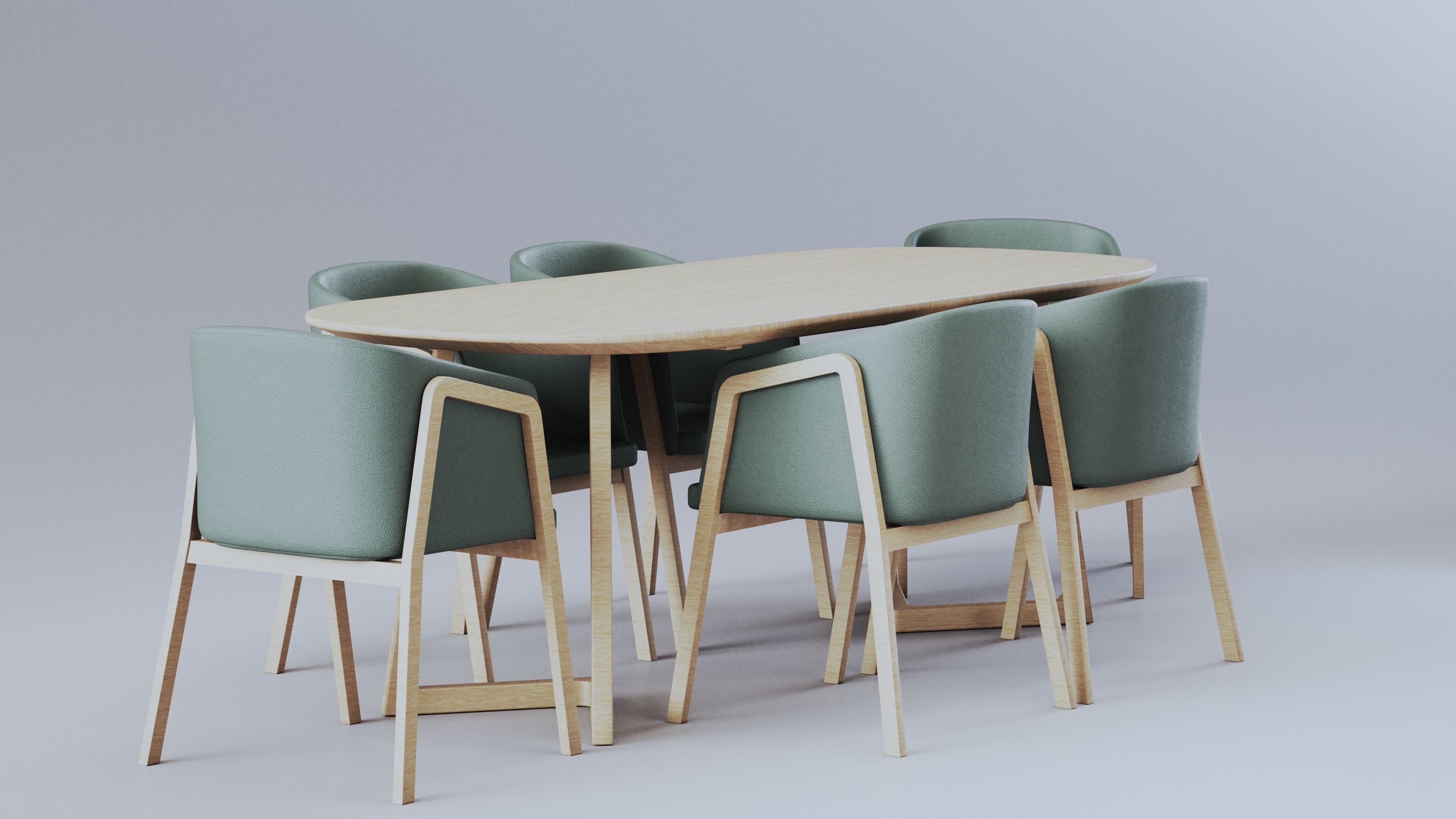 Dining set table and chairs Low-poly 3D model_7