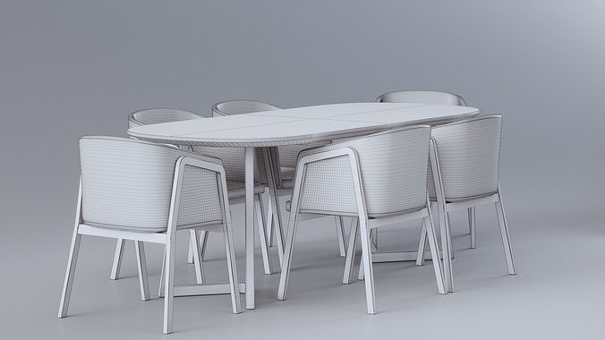 Dining set table and chairs Low-poly 3D model 7