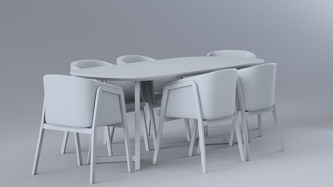 Dining set table and chairs Low-poly 3D model 6