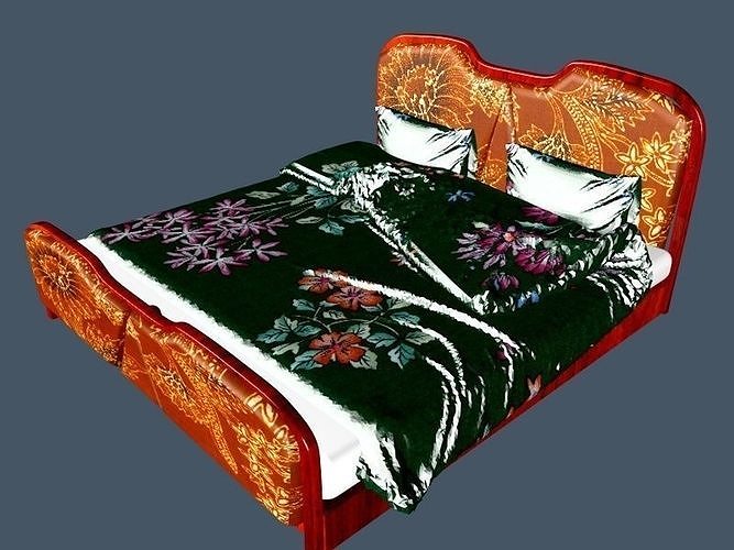 BED SET chinese with floral pattern 3D model
