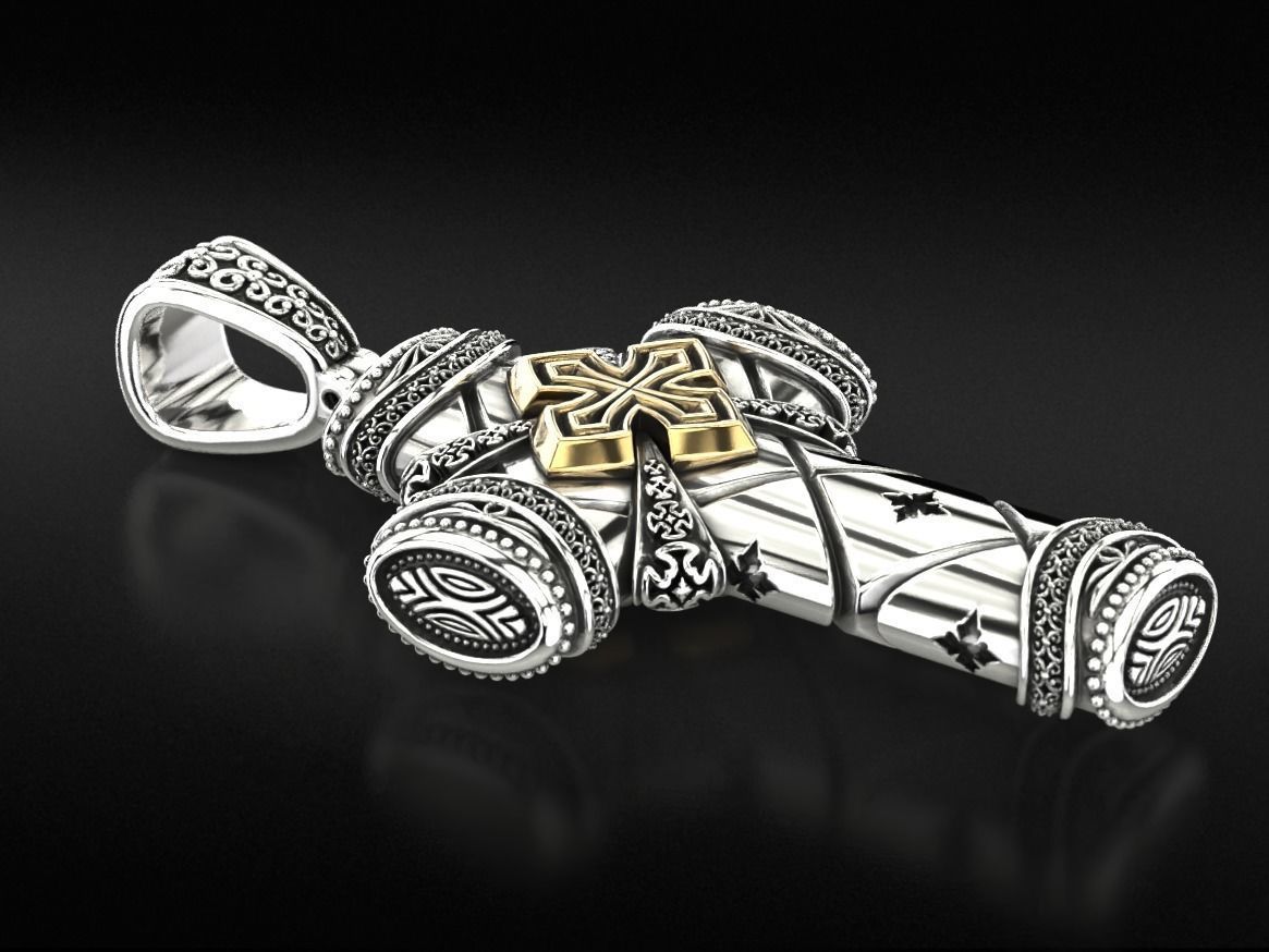 Antique pectoral cross with patterns 771 3D print model_4