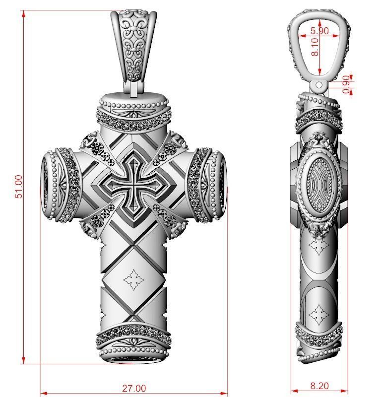 Antique pectoral cross with patterns 771 3D print model_15
