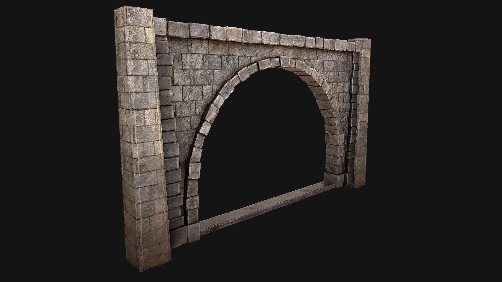 Medieval Prison Wall with Arch Low-poly 3D model_7