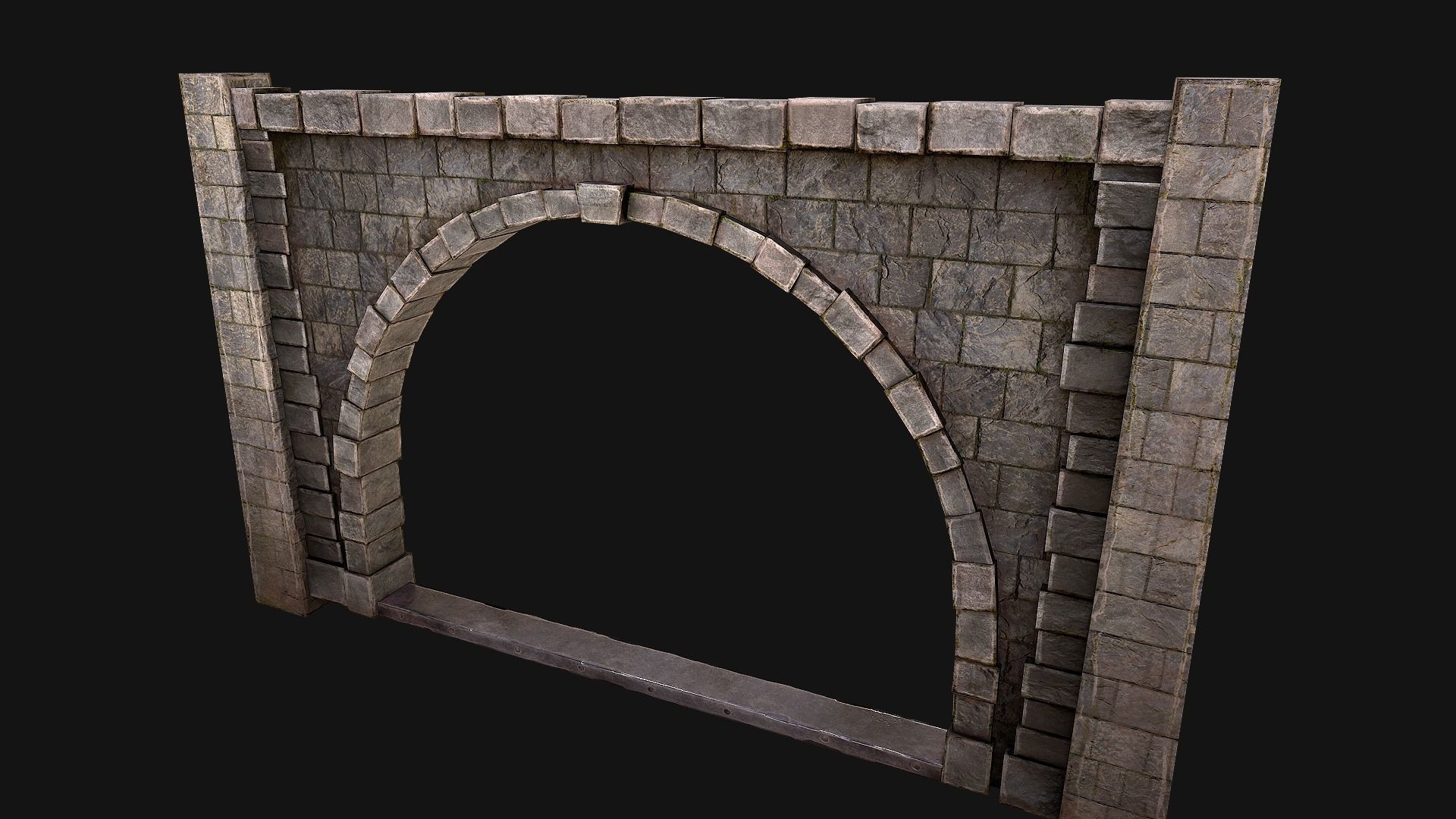 Medieval Prison Wall with Arch Low-poly 3D model_3