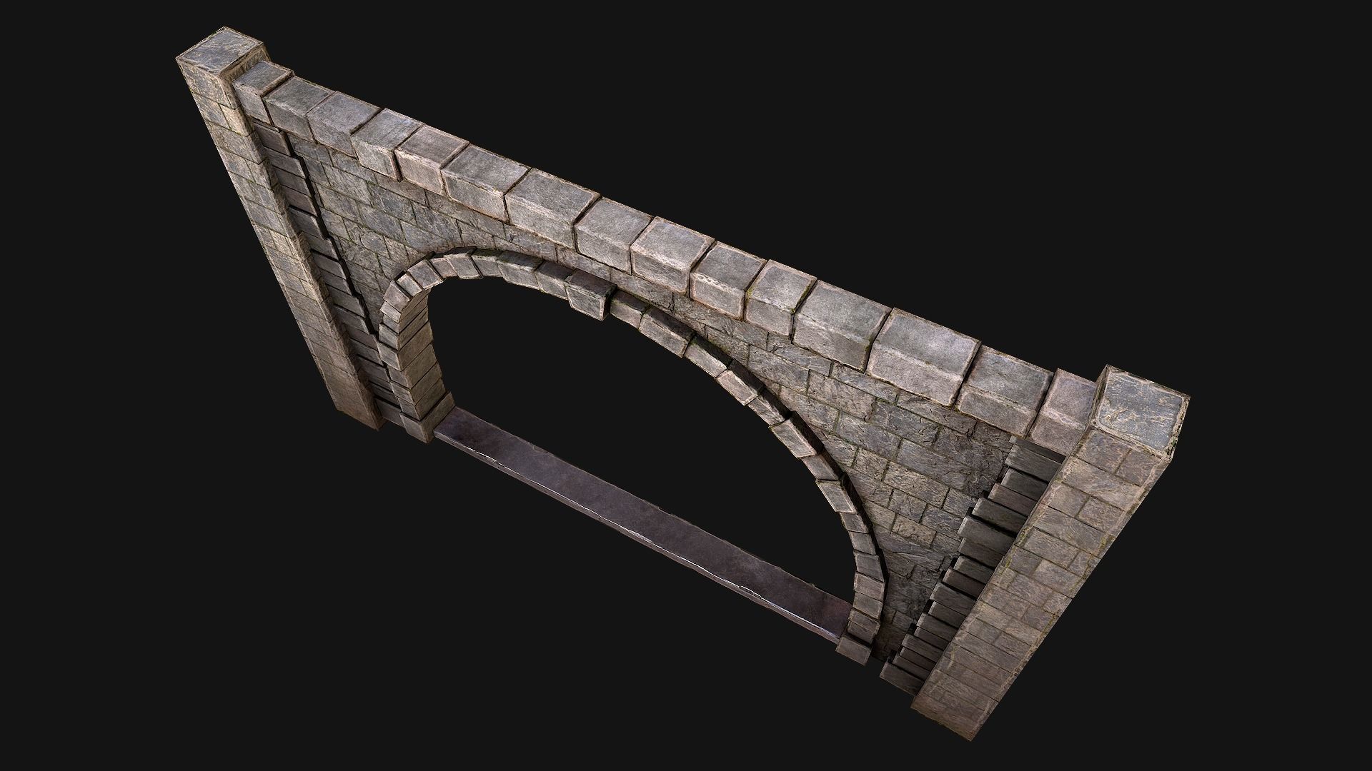 Medieval Prison Wall with Arch Low-poly 3D model_11