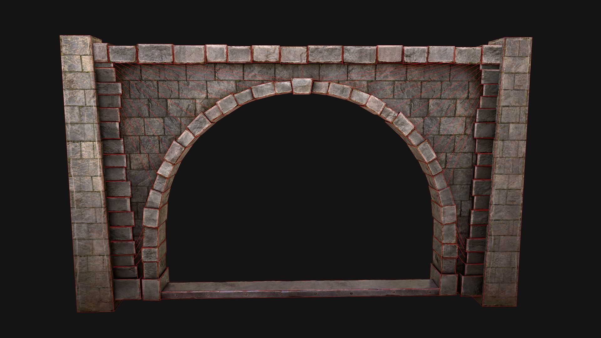Medieval Prison Wall with Arch Low-poly 3D model_16